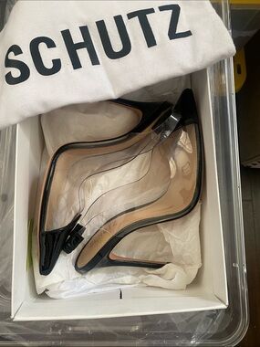 SCHUTZ Black Patent & Clear Pointed Toe Stiletto Pumps -NIB!